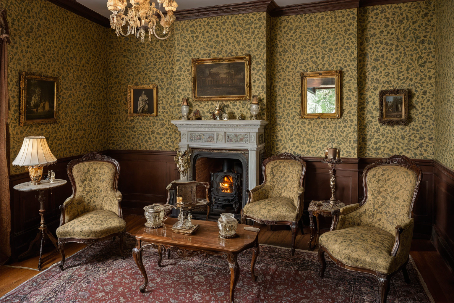 Victorian parlor with documented antique furnishings